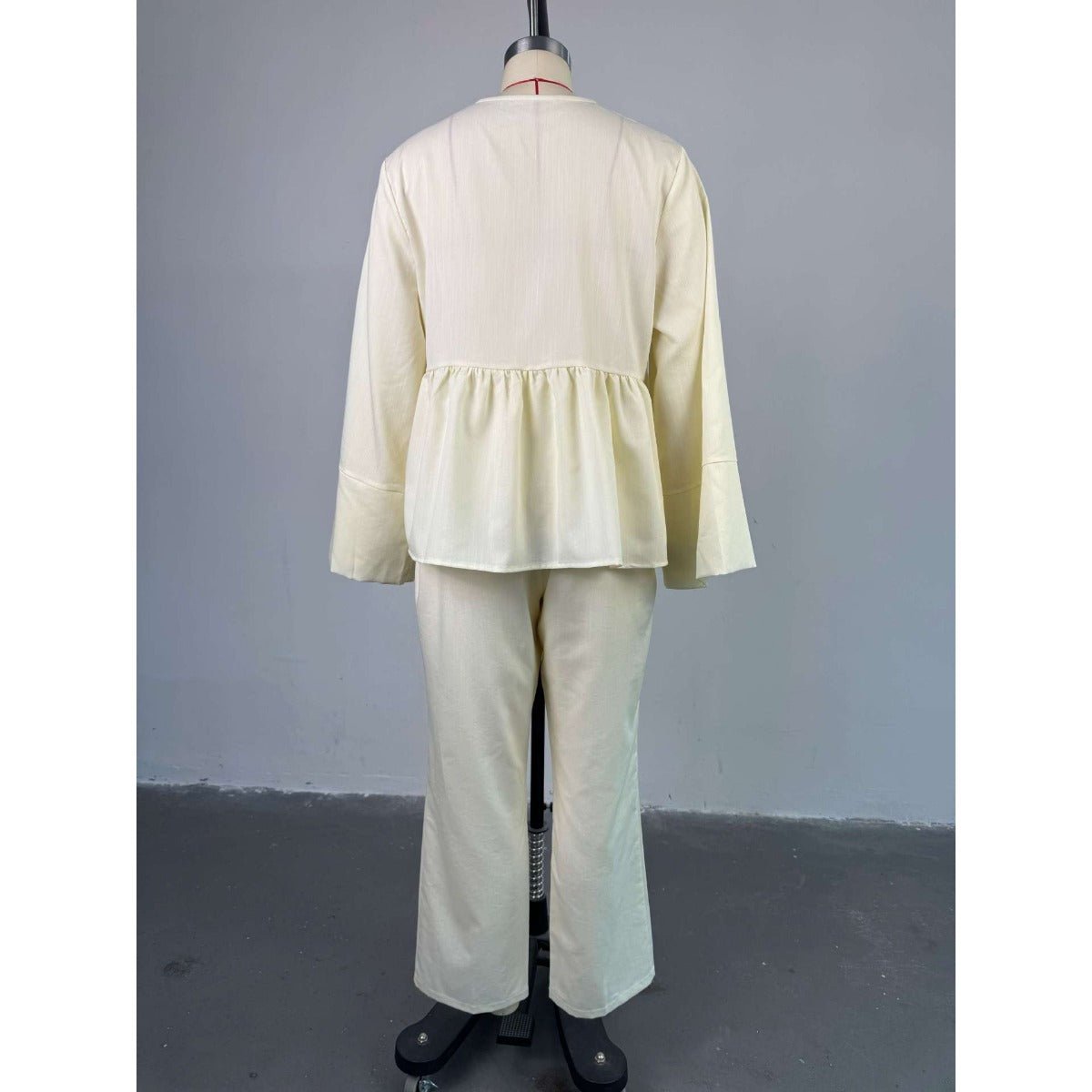 Luxe Two - Piece Set | Modest Fashion V - Neck Lace - Up Top & Wide Leg Pants. (MS094) - Mariam's Collection
