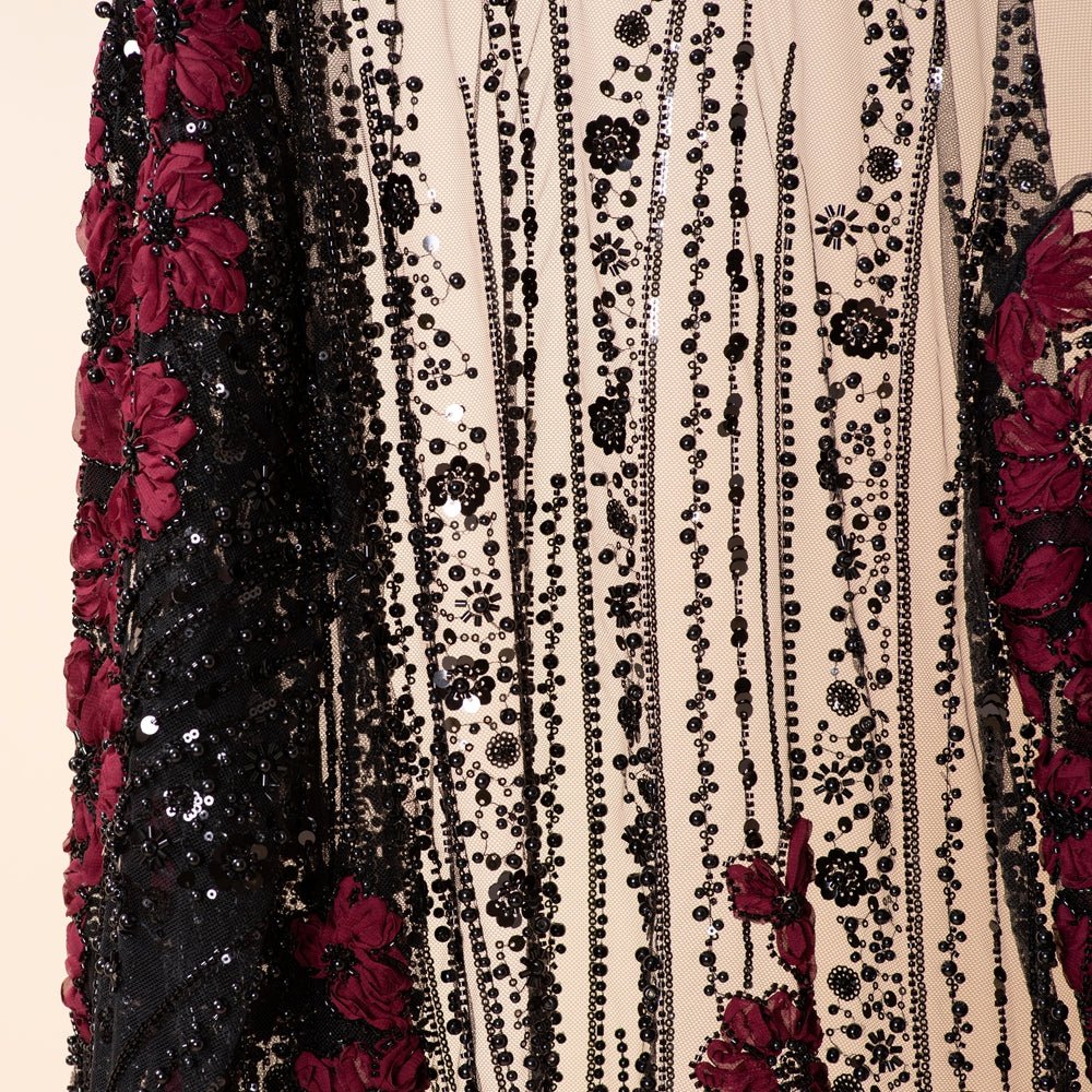 Luxury 3D Floral Beaded Sequin Embroidered Open Abaya for Eid & Wedding (MOA307) - Mariam's Collection