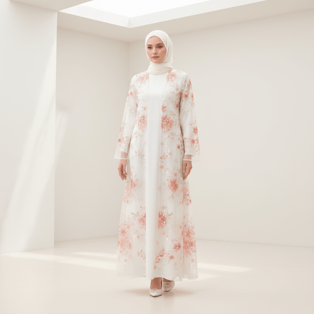 Luxury 3D Floral Sequin Embroidered Open Abaya for Weddings & Eid(MOA306) - Mariam's Collection