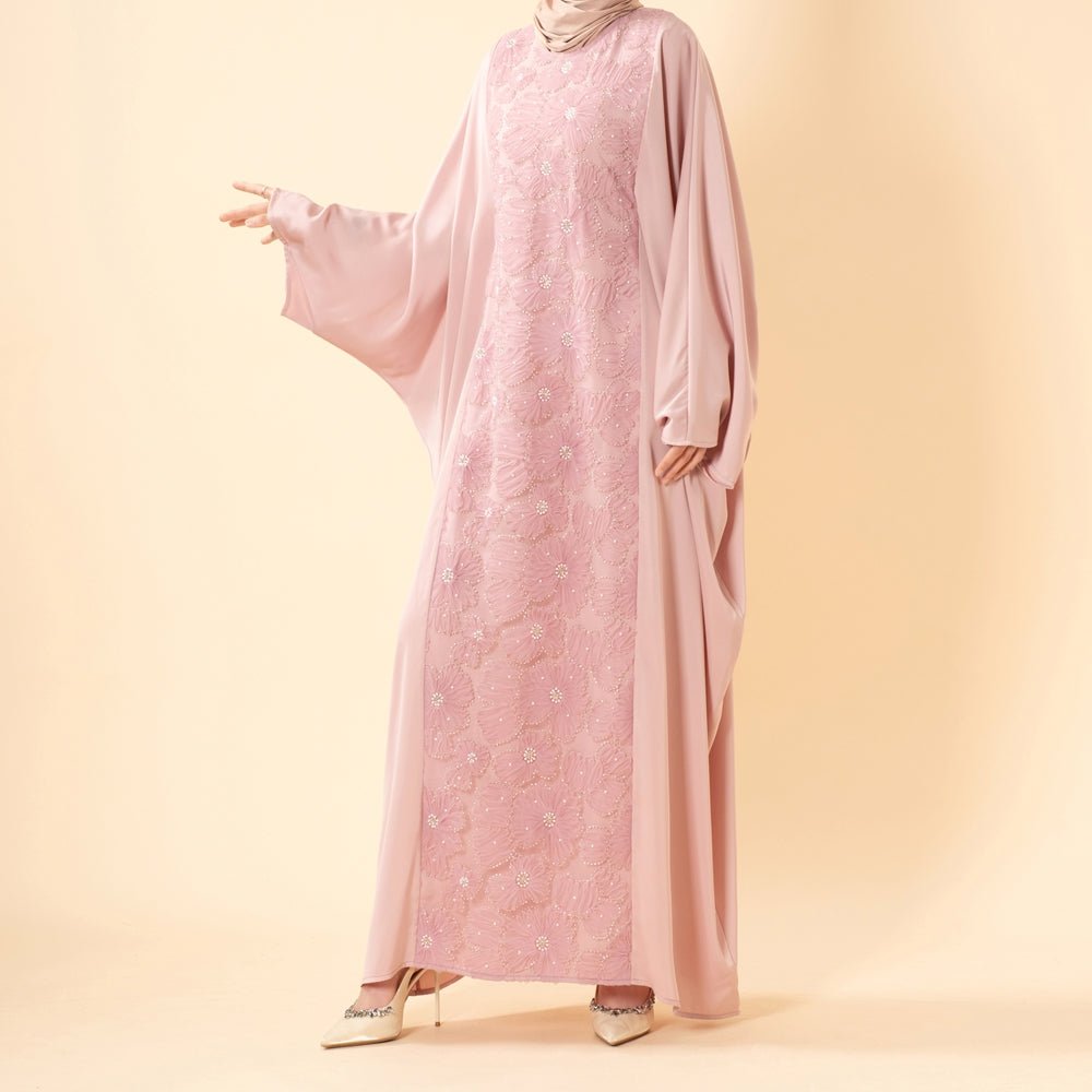 Luxury 3D Ribbon Embroidered Batwing Abaya – Satin Party Abaya