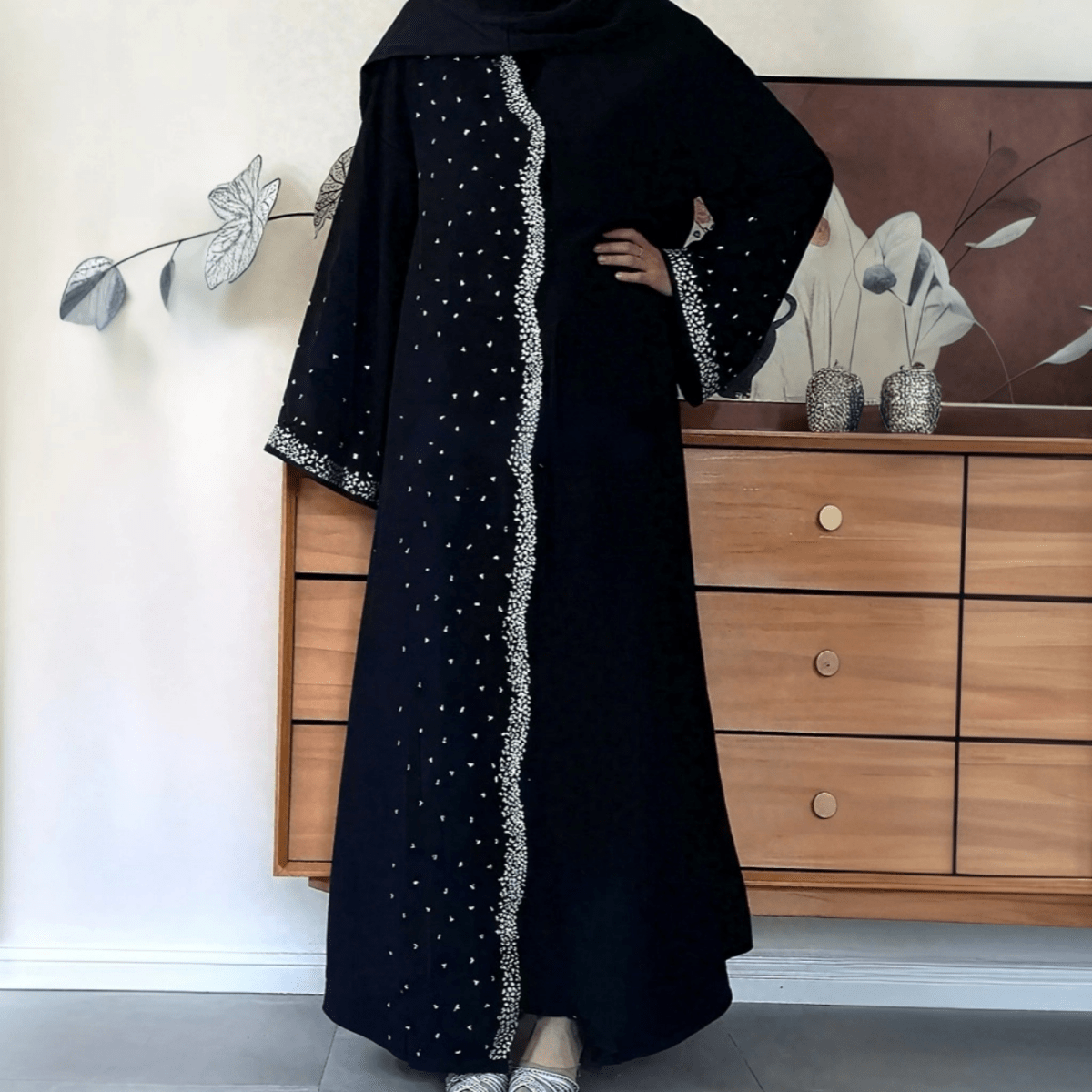 Luxury Black Crystal Embellished Abaya (MOA240) - Mariam's Collection