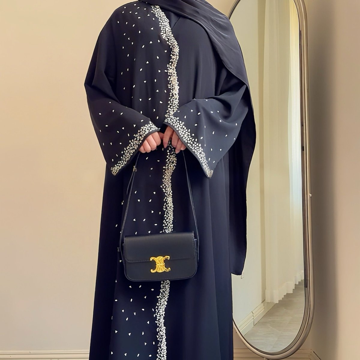 Luxury Black Crystal Embellished Abaya(MOA240) - Mariam's Collection