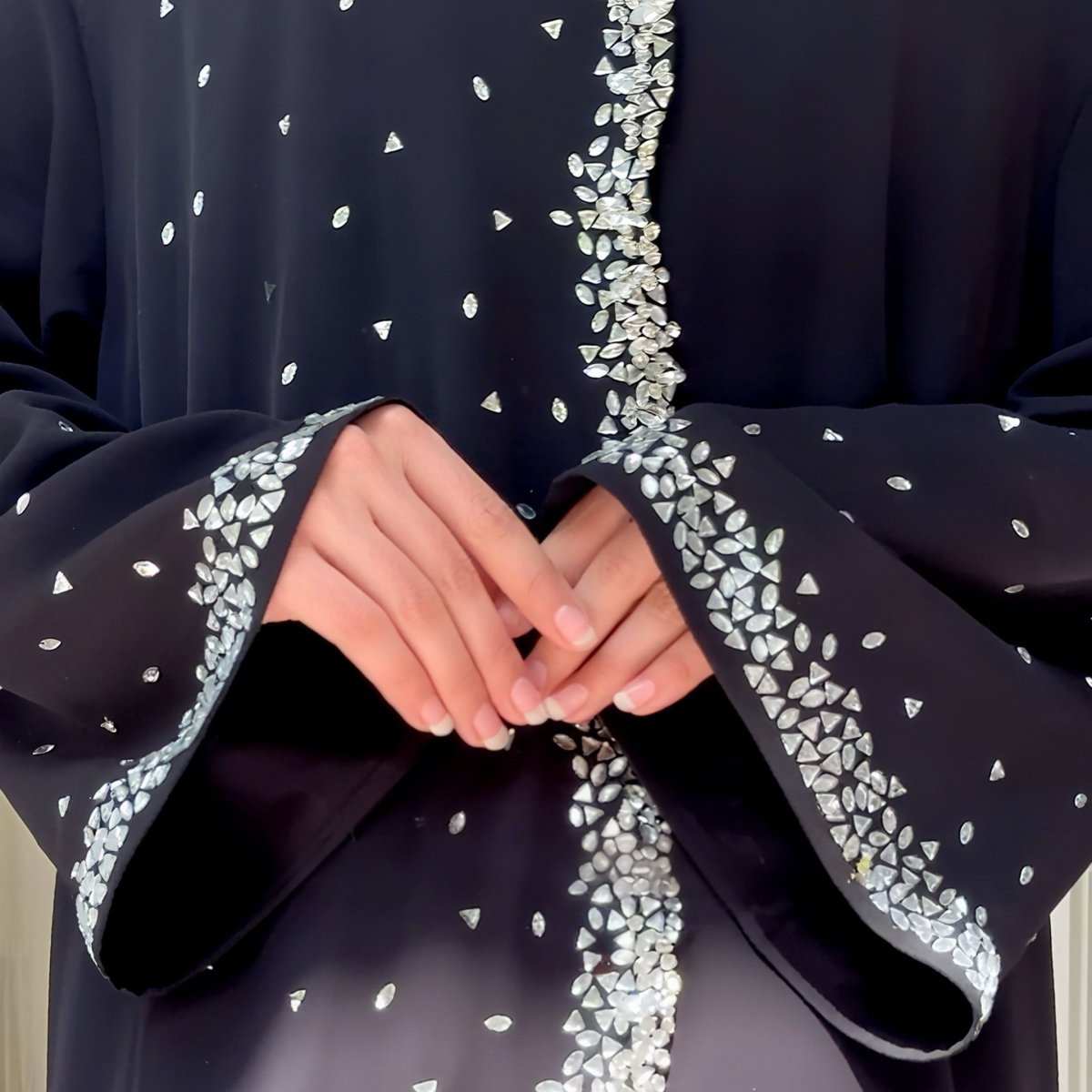 Luxury Black Crystal Embellished Abaya(MOA240) - Mariam's Collection