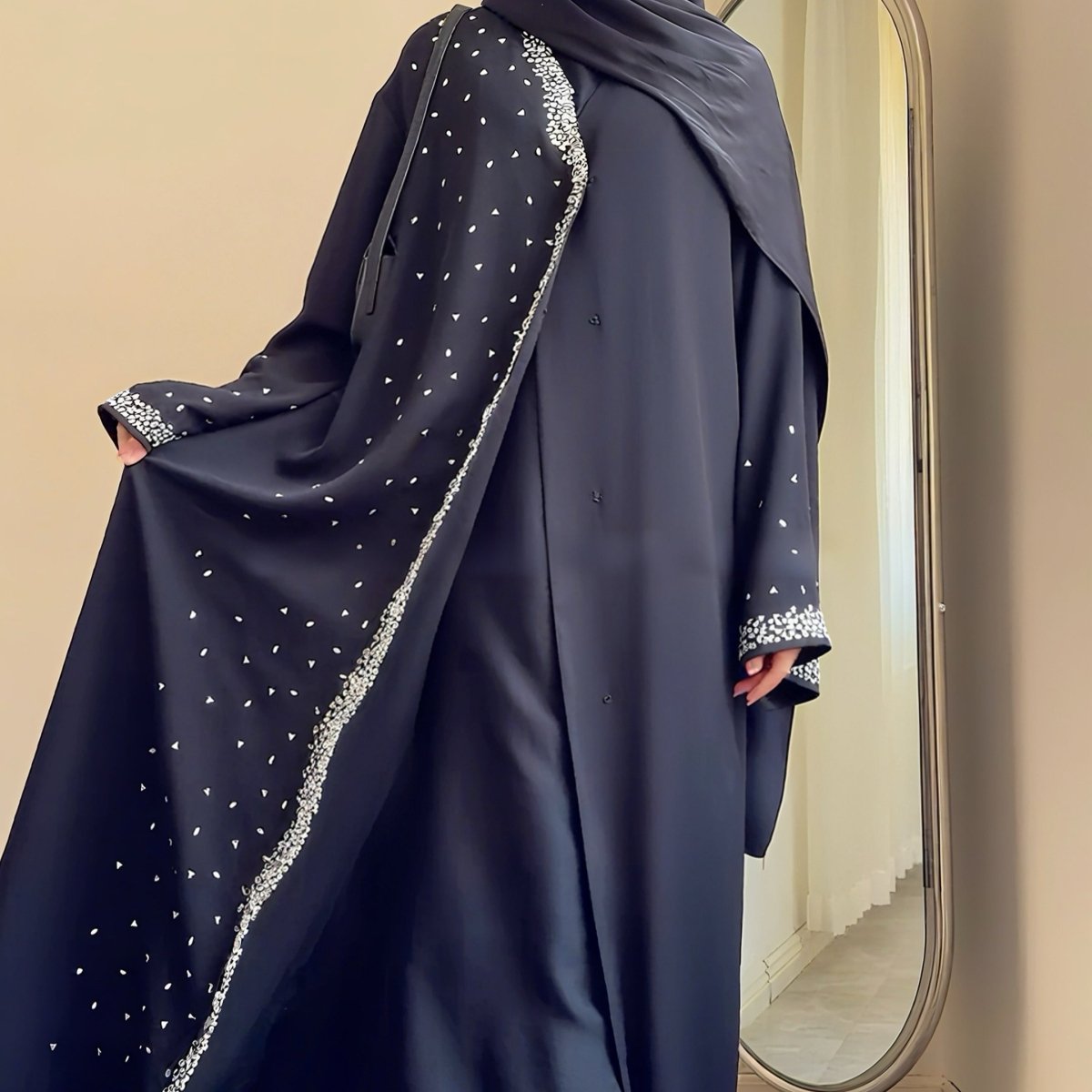 Luxury Black Crystal Embellished Abaya(MOA240) - Mariam's Collection
