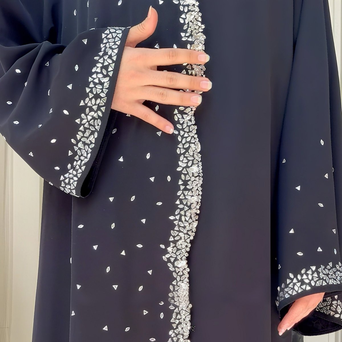 Luxury Black Crystal Embellished Abaya(MOA240) - Mariam's Collection