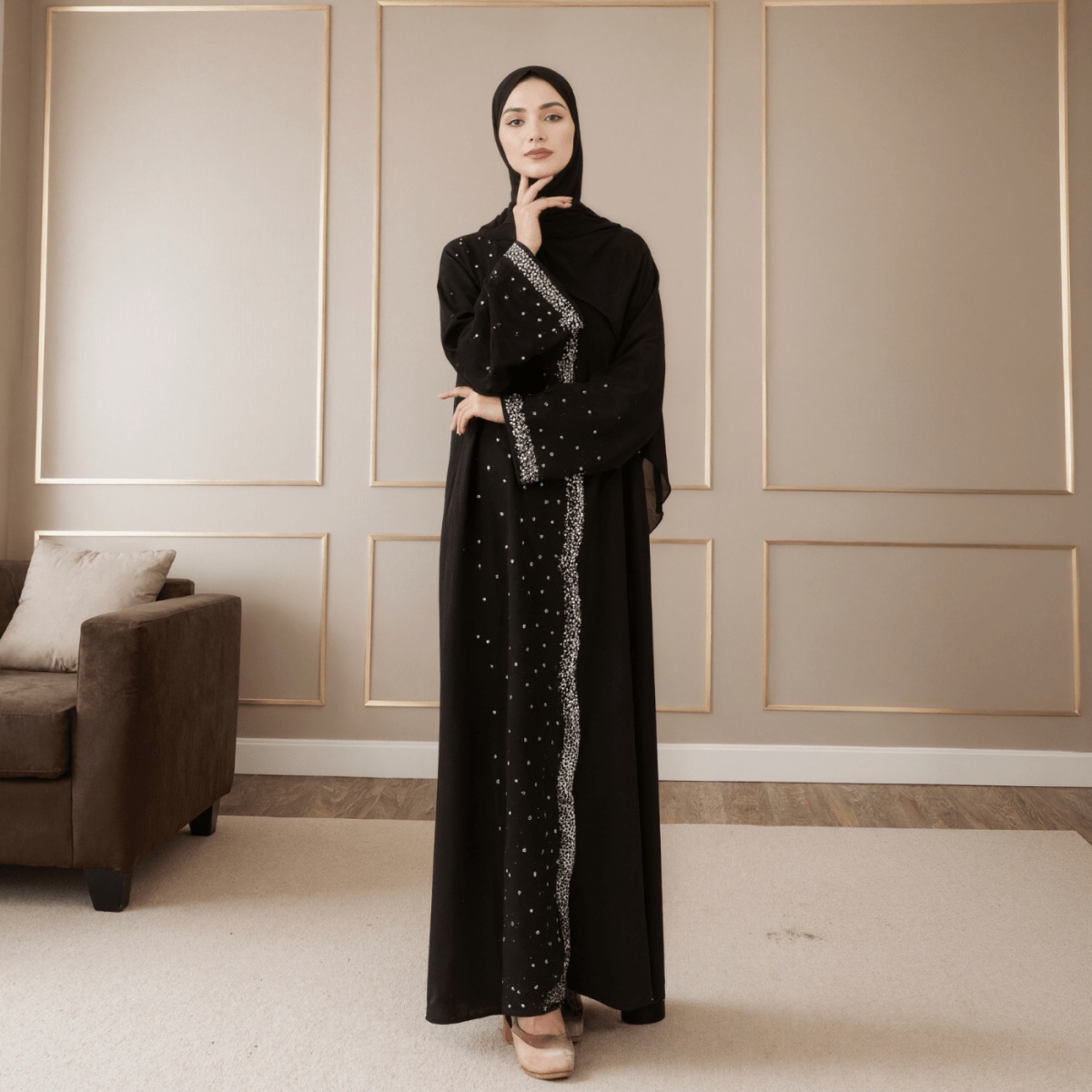 Luxury Black Starry Diamond Abaya (MOA240) - Mariam's Collection