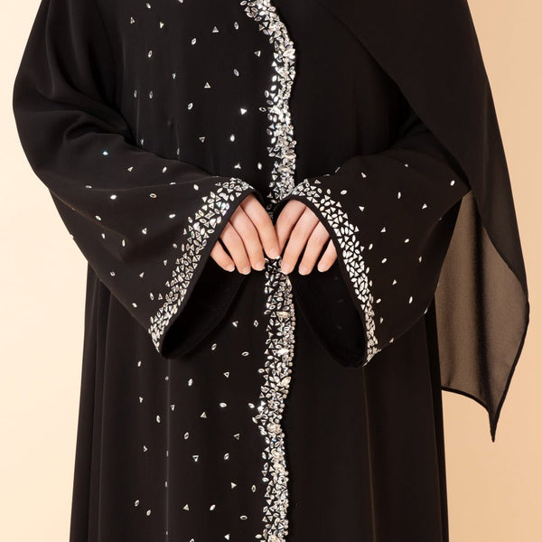 Luxury Black Starry Diamond Abaya (MOA240) - Mariam's Collection