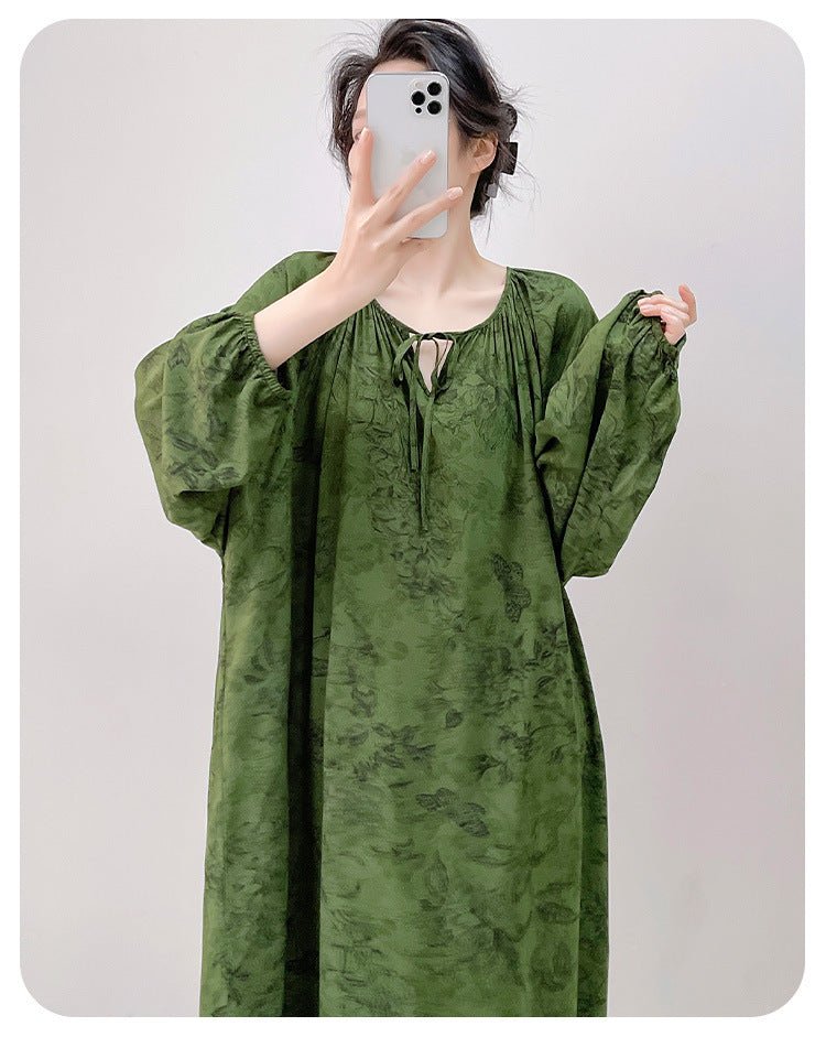 Luxury Cotton Silk Long Sleeve Nightdress Beach Cover Up Dress.(MS087) - Mariam's Collection