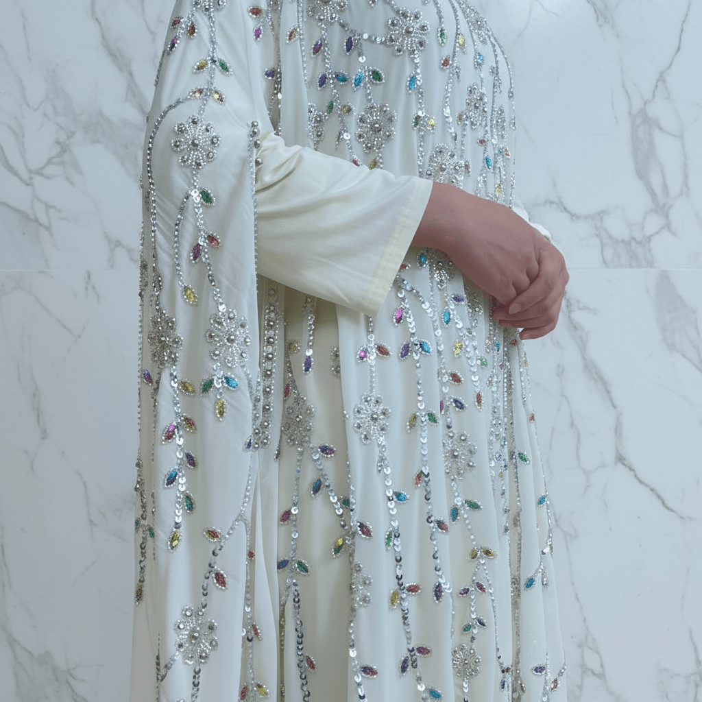 Luxury Crystal Embellished Cape Abaya Set with Modal Inner Dress (MA390) - Mariam's Collection