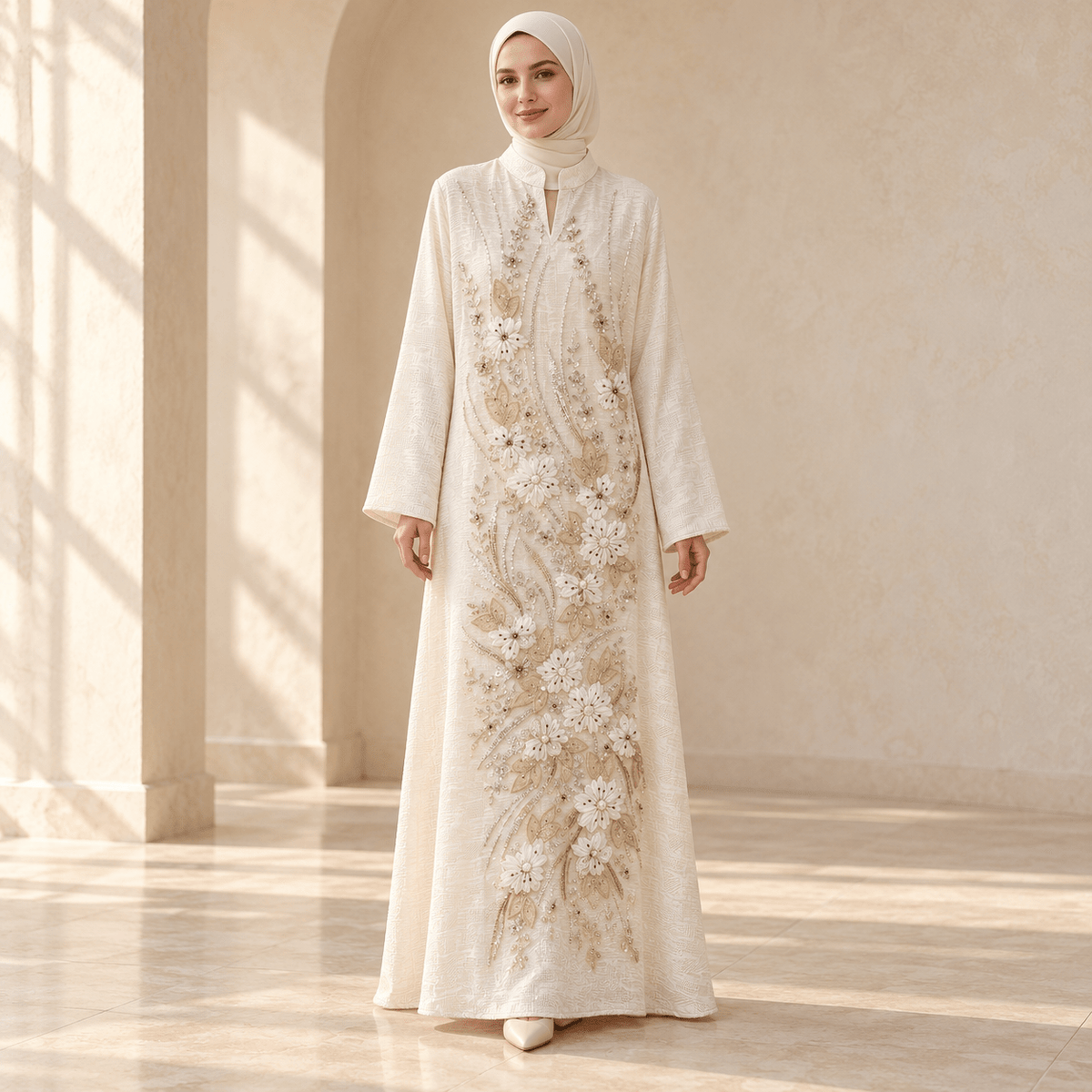 Luxury Embroidered Beaded Abaya | 3D Floral Sequin Evening Gown(MA477) - Mariam's Collection