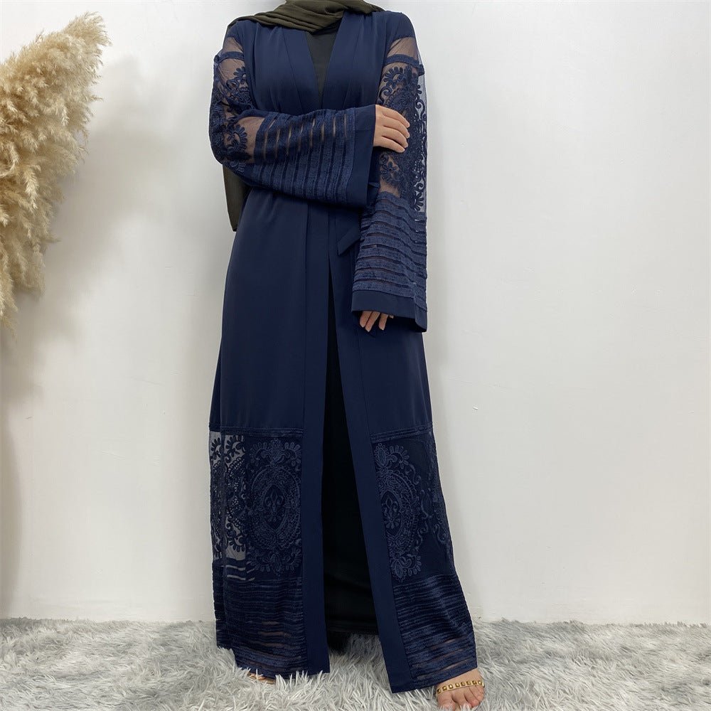 Luxury Embroidered Mesh Cardigan Abaya Dress. (MOA161) - Mariam's Collection