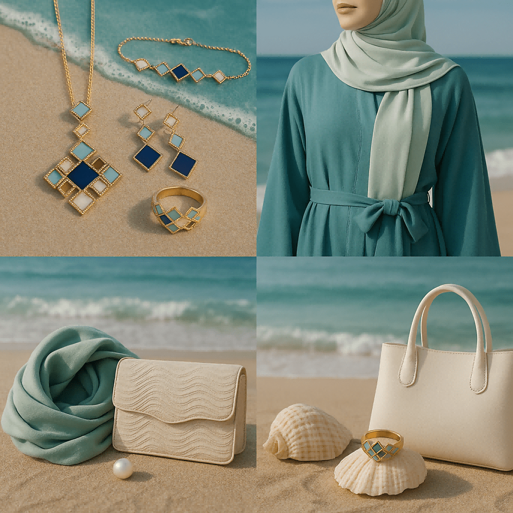 Luxury Islamic Accessories Geometric Gemstone Jewelry 4 - Piece Set – Necklace, Ring, Earrings & Bracelet(MAC253) - Mariam's Collection