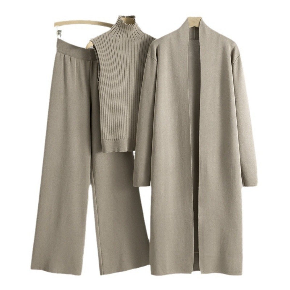 Luxury Knit Oversized Shawl Cardigan Three - Piece Set. (MS090) - Mariam's Collection