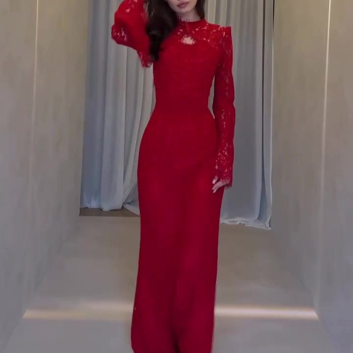 Luxury Lace Dress with Bell Sleeves(MS339) - Mariam's Collection