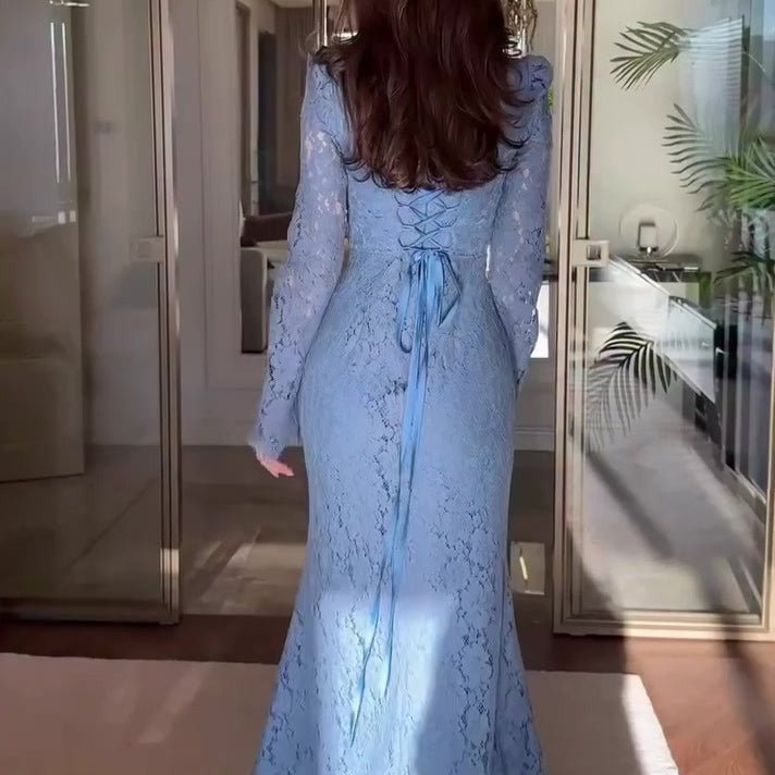 Luxury Lace Dress with Bell Sleeves(MS339) - Mariam's Collection