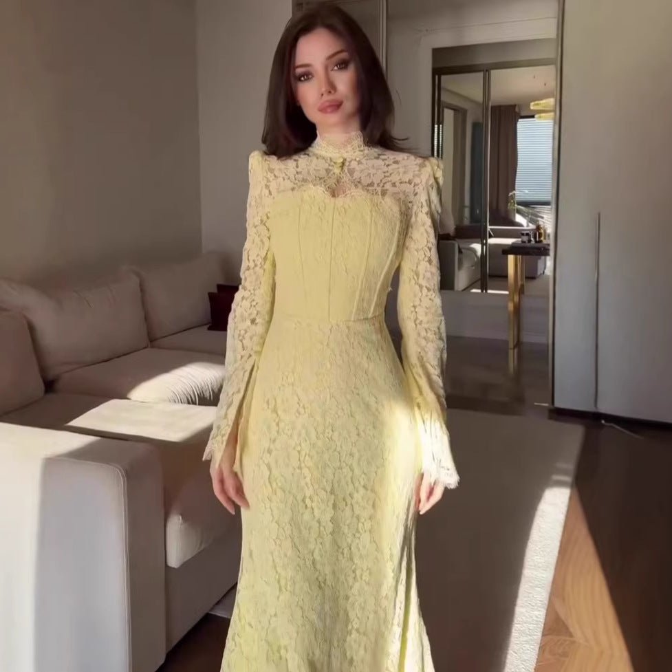 Luxury Lace Dress with Bell Sleeves(MS339) - Mariam's Collection