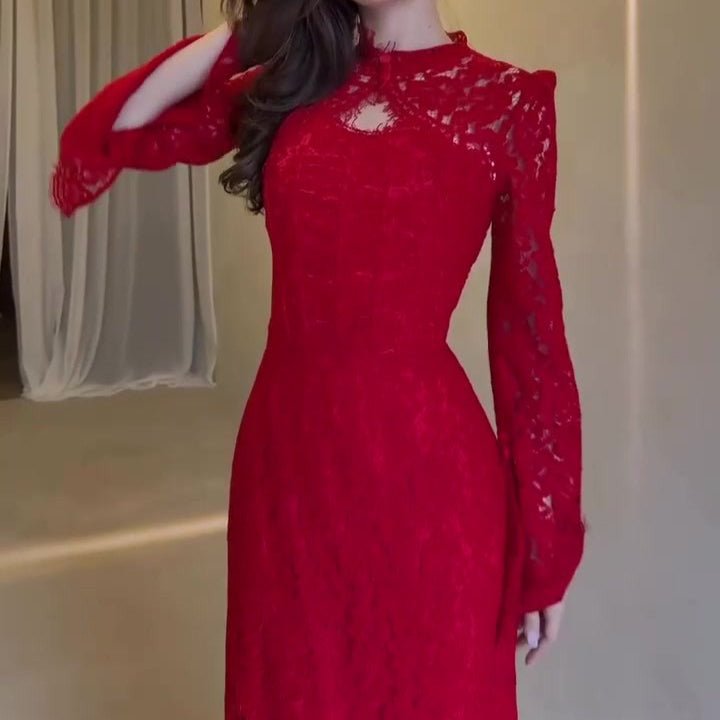 Luxury Lace Dress with Bell Sleeves(MS339) - Mariam's Collection