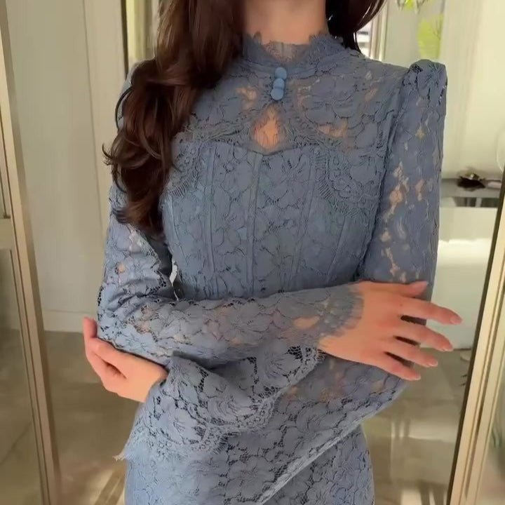 Luxury Lace Dress with Bell Sleeves(MS339) - Mariam's Collection