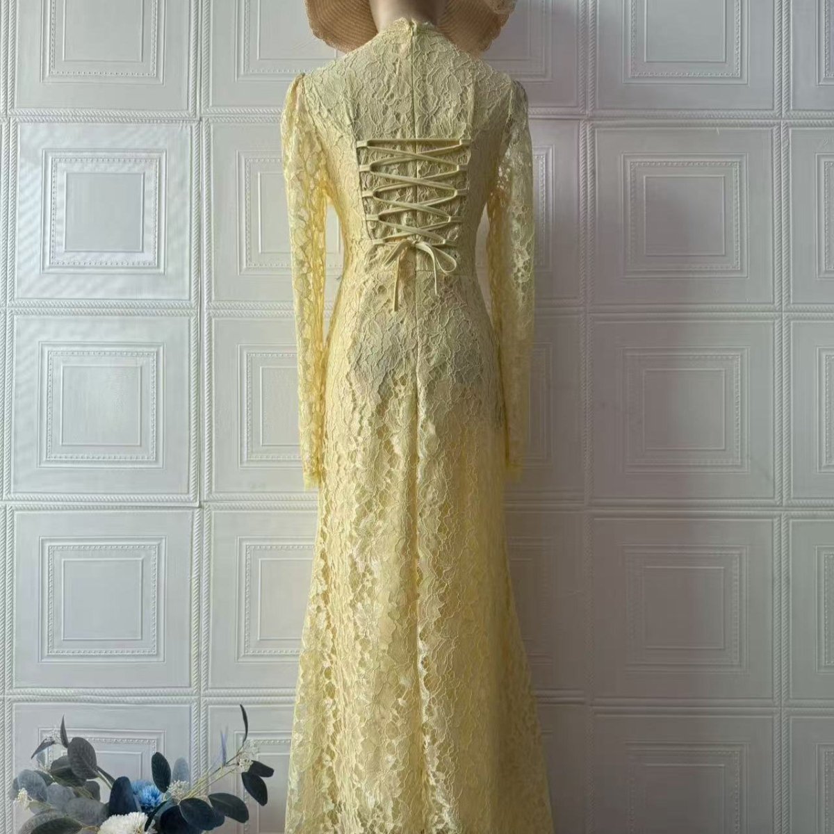 Luxury Lace Dress with Bell Sleeves(MS339) - Mariam's Collection