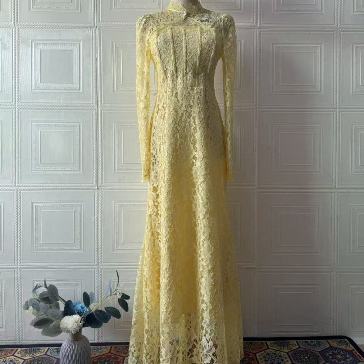 Luxury Lace Dress with Bell Sleeves(MS339) - Mariam's Collection