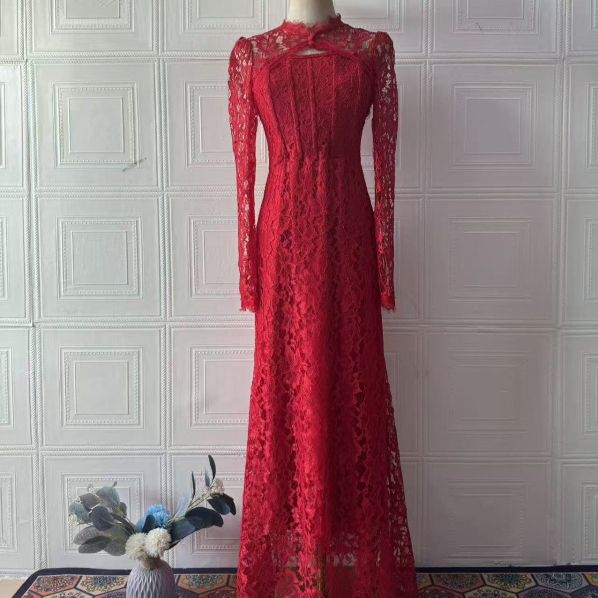 Luxury Lace Dress with Bell Sleeves(MS339) - Mariam's Collection
