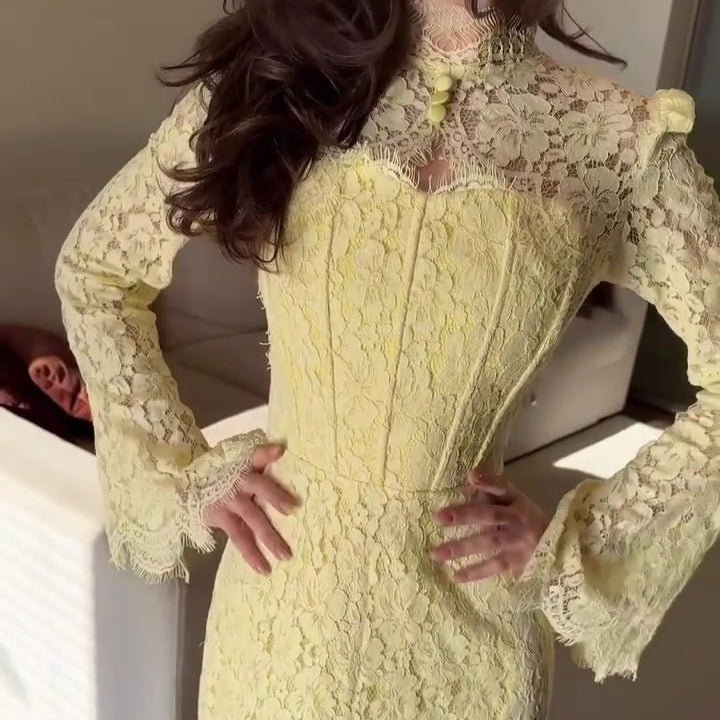 Luxury Lace Dress with Bell Sleeves(MS339) - Mariam's Collection