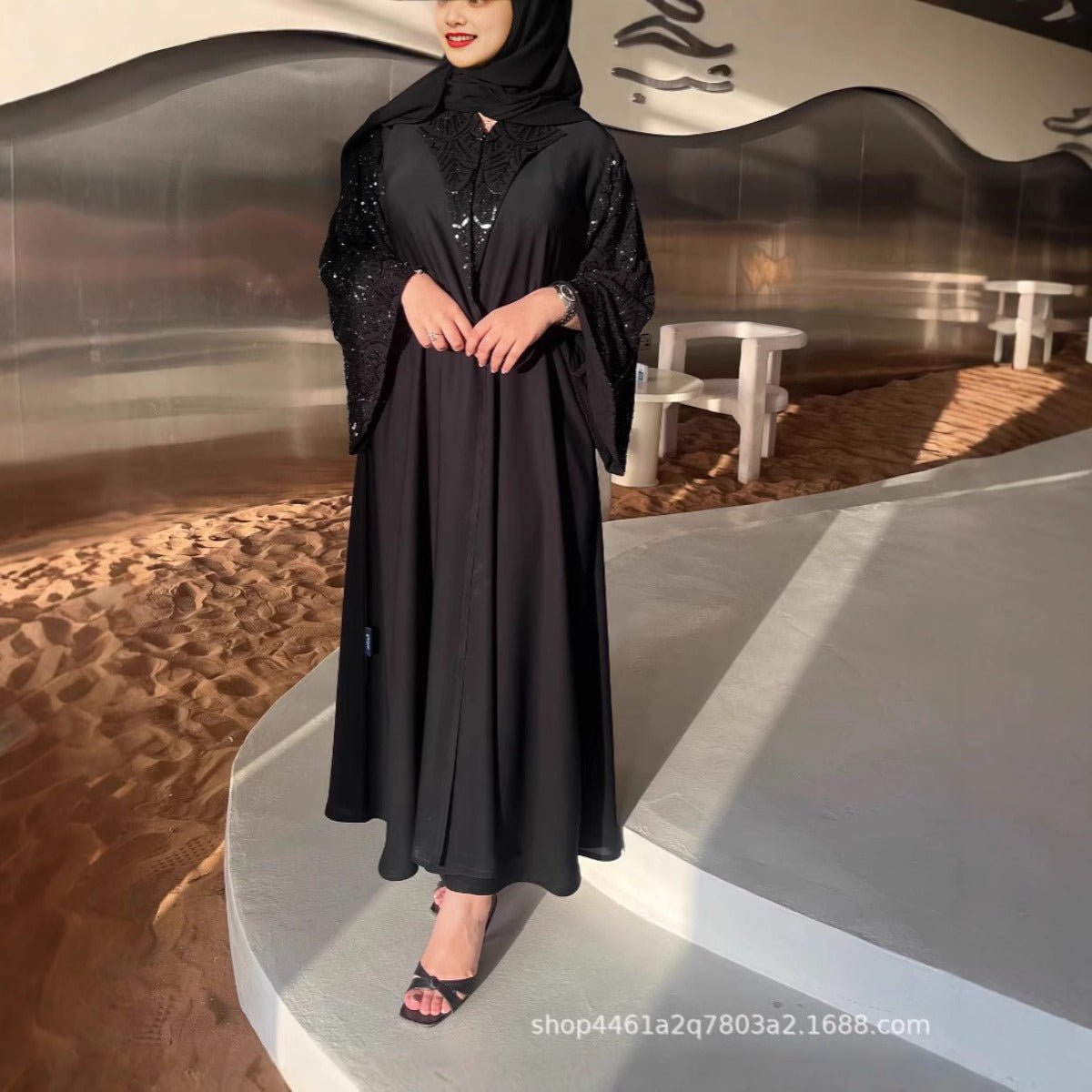 Luxury Muslim Midnight Star Beaded Evening Wear Abaya. (MOA186) - Mariam's Collection
