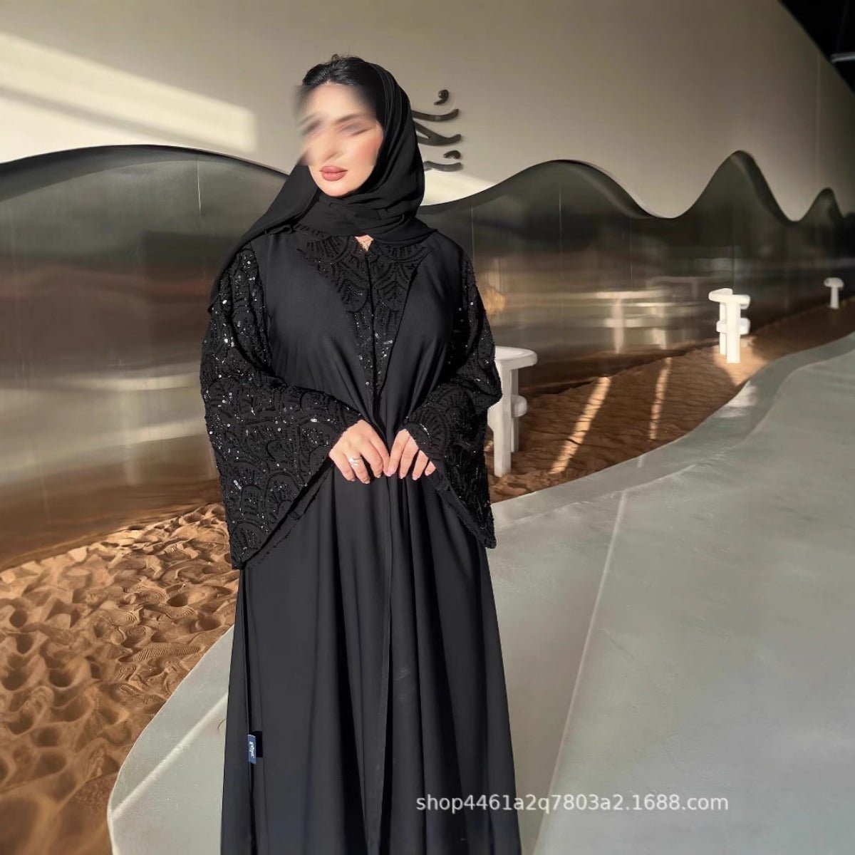 Luxury Muslim Midnight Star Beaded Evening Wear Abaya. (MOA186) - Mariam's Collection