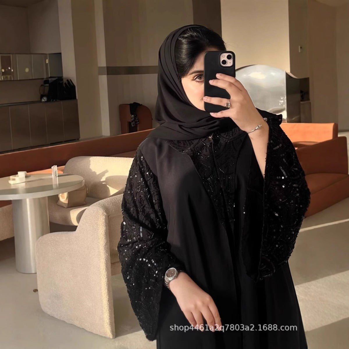 Luxury Muslim Midnight Star Beaded Evening Wear Abaya. (MOA186) - Mariam's Collection