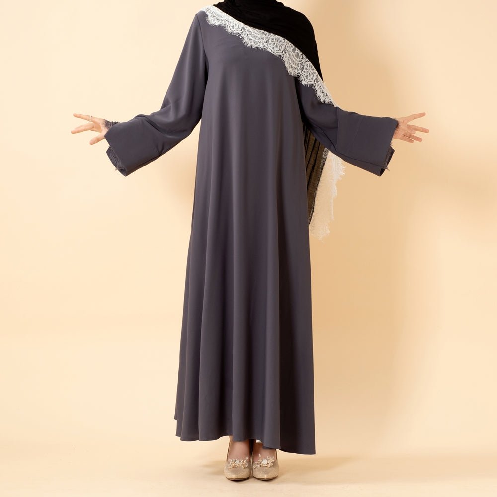 Luxury Nida Umbrella Abaya with Lace Cuffs – Modest Dress (MA456) - Mariam's Collection