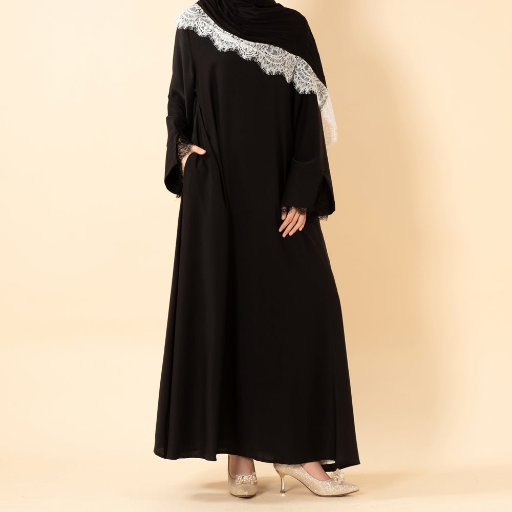 Luxury Nida Umbrella Abaya with Lace Cuffs – Modest Dress (MA456) - Mariam's Collection