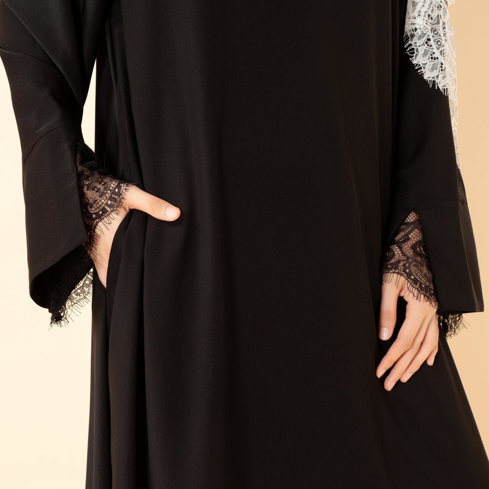 Luxury Nida Umbrella Abaya with Lace Cuffs – Modest Dress (MA456) - Mariam's Collection