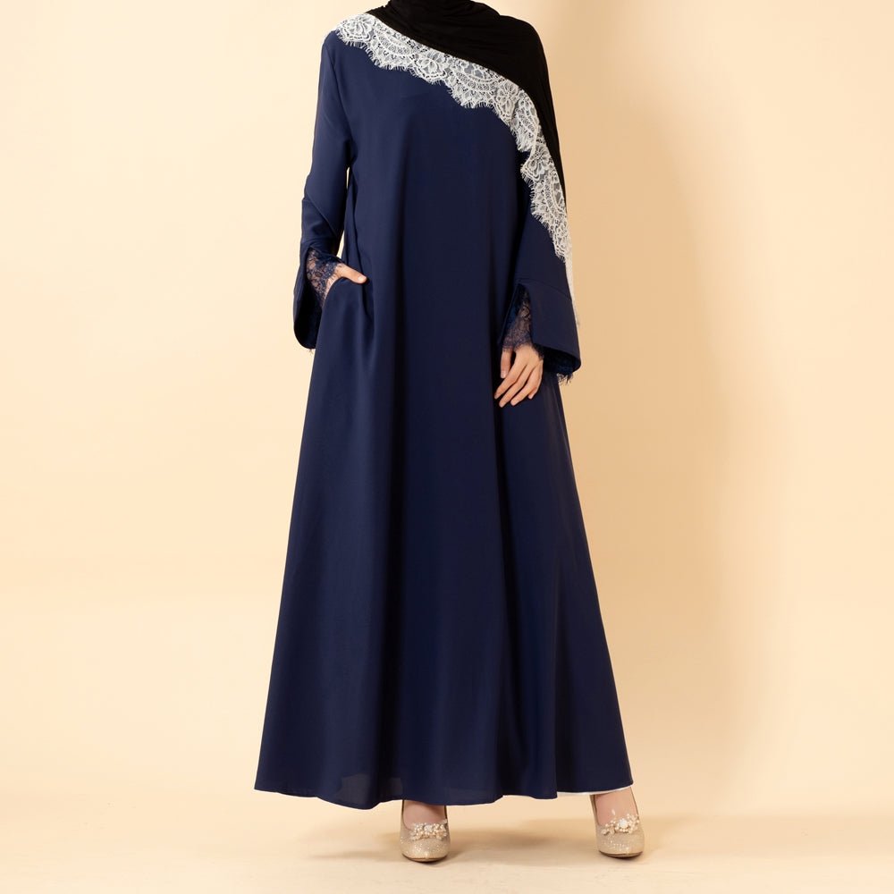 Luxury Nida Umbrella Abaya with Lace Cuffs – Modest Dress (MA456) - Mariam's Collection
