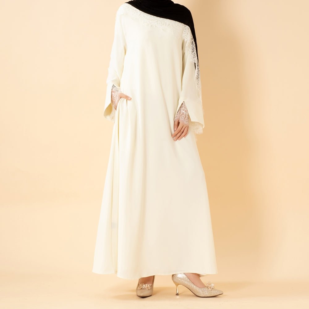 Luxury Nida Umbrella Abaya with Lace Cuffs – Modest Dress (MA456) - Mariam's Collection