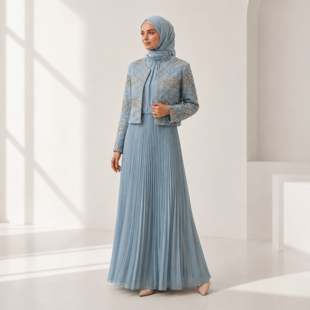 beaded abaya dress Elegant Grey Beaded Abaya Dress ABAYATMUNA