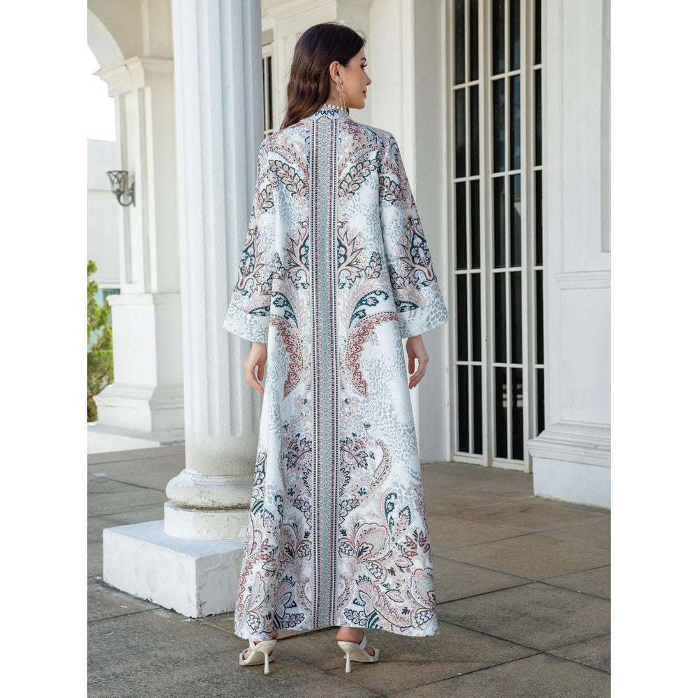 Beaked Robe Luxury Pearl-Embellished Floral Beaded Muslim Robe Abaya with Bell ...