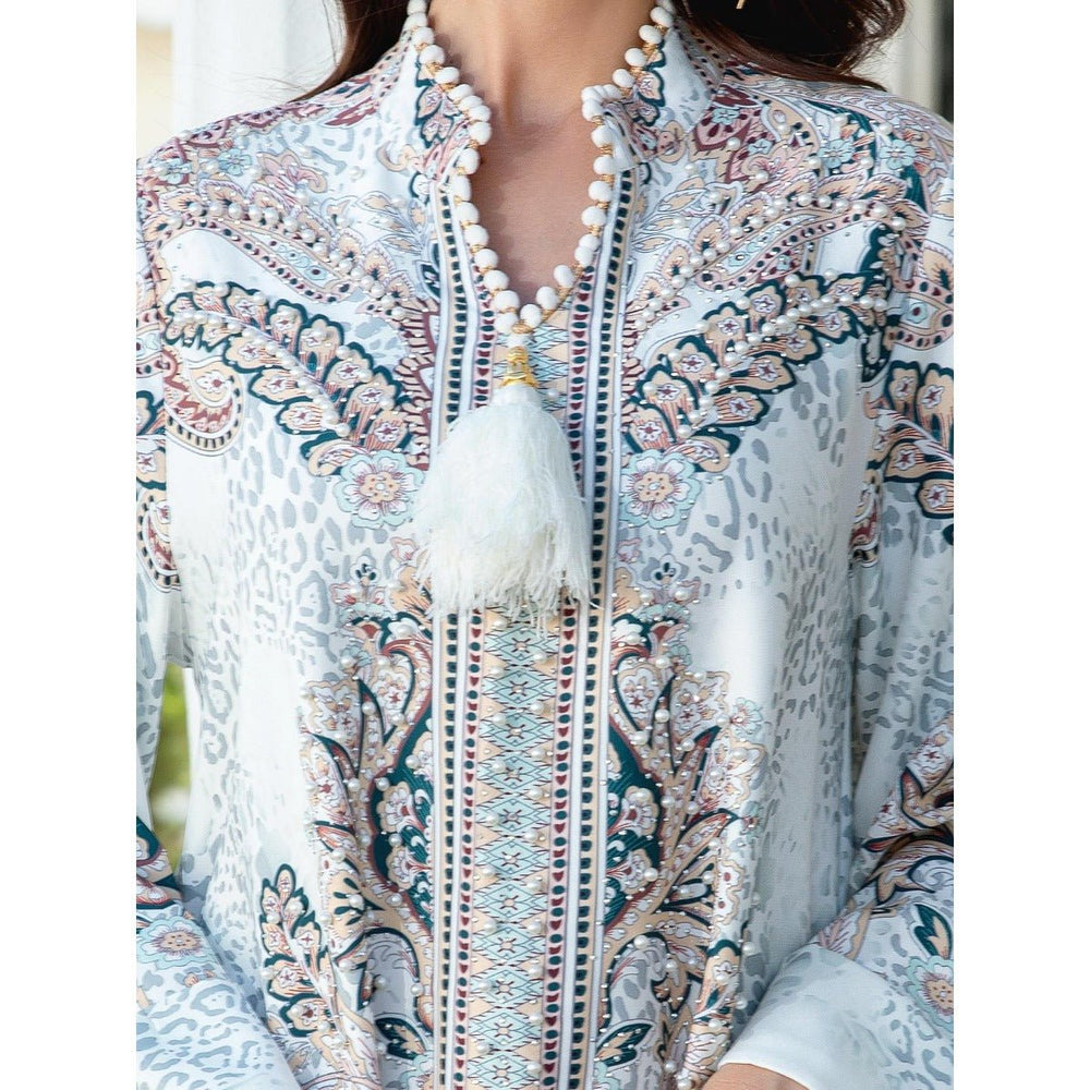 Beaked Robe Luxury Pearl-Embellished Floral Beaded Muslim Robe Abaya with Bell ...