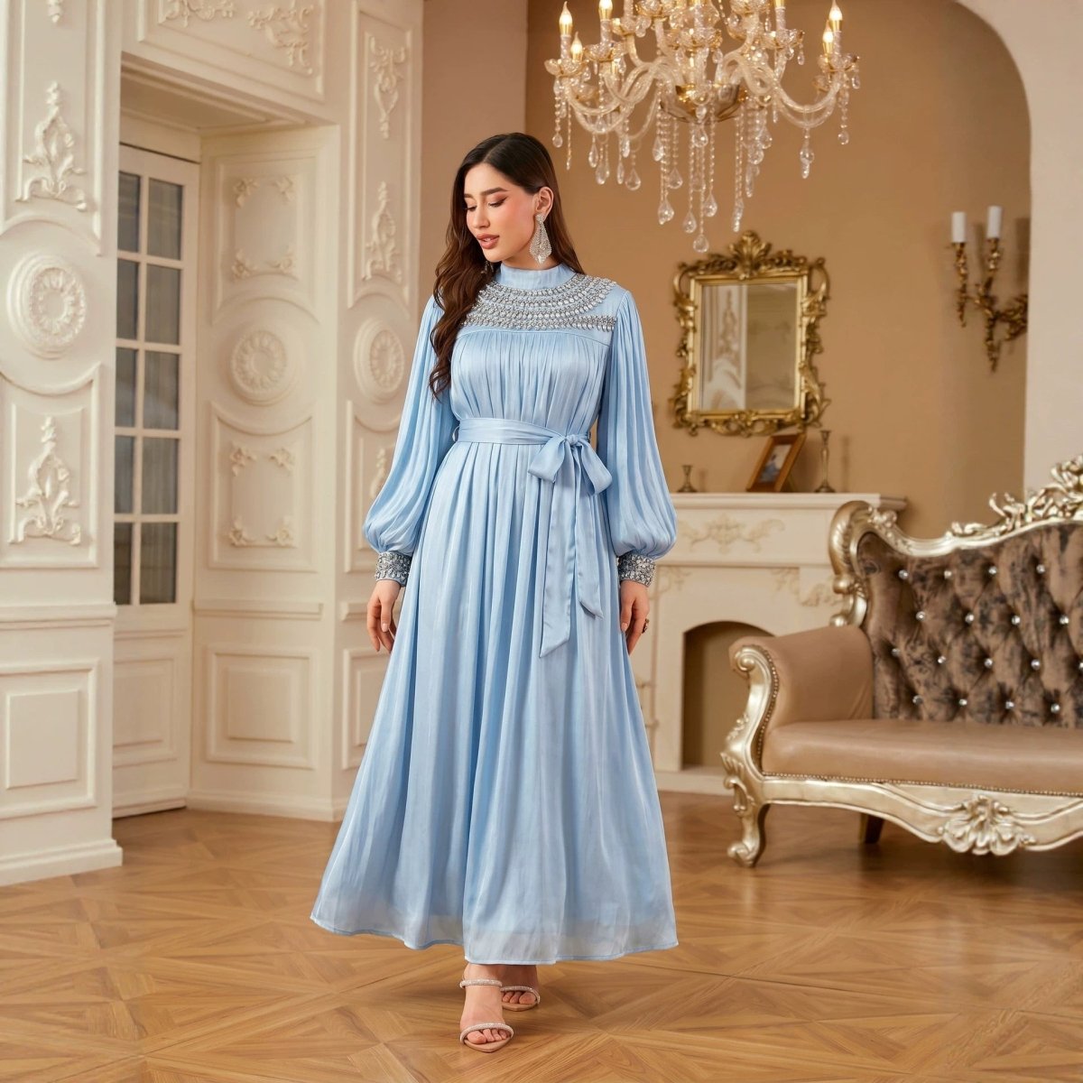 Luxury Rhinestone Collar Maxi Dress(MA440) - Mariam's Collection