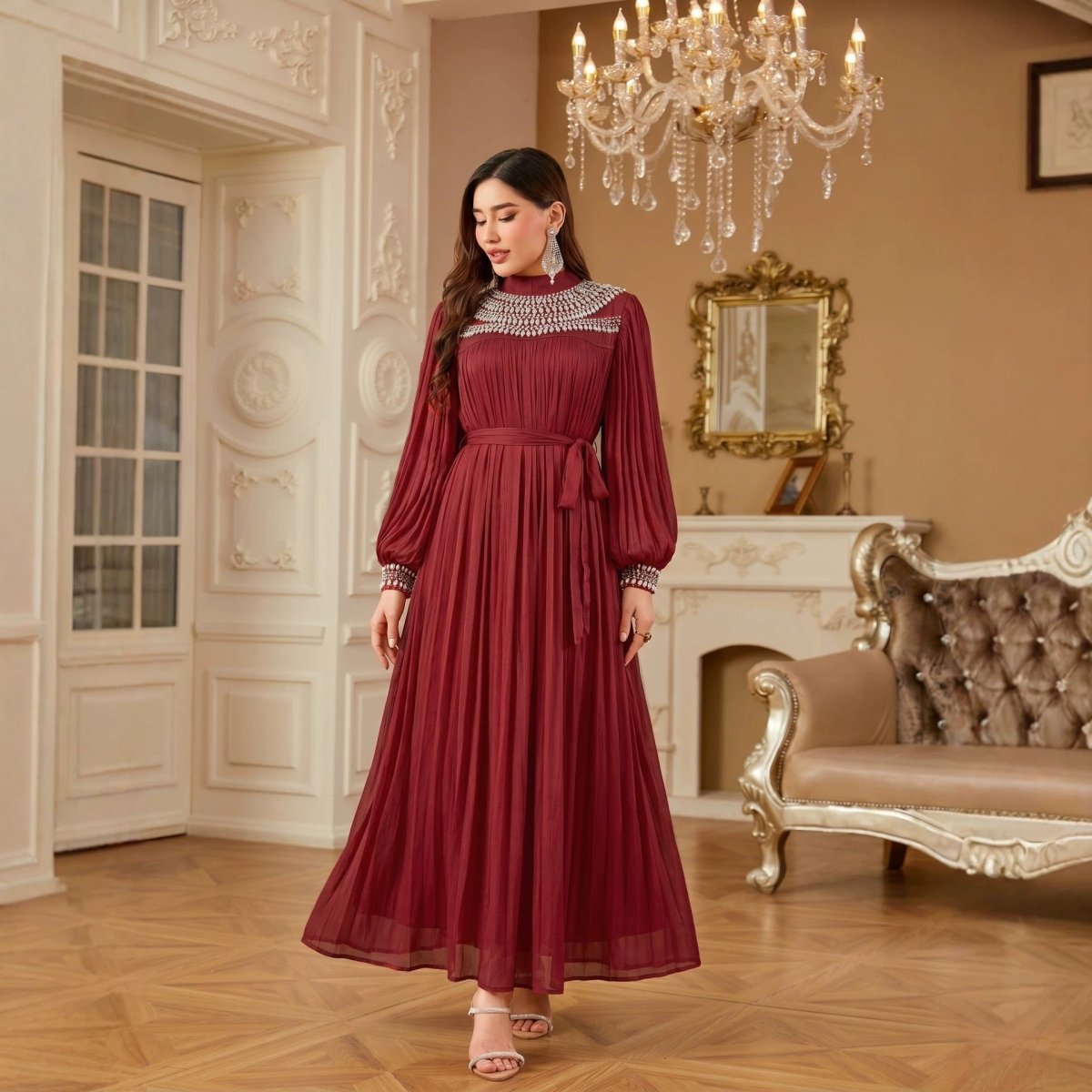 maxi rhinestone dress Luxury Rhinestone Collar Maxi Dress(MA440)
