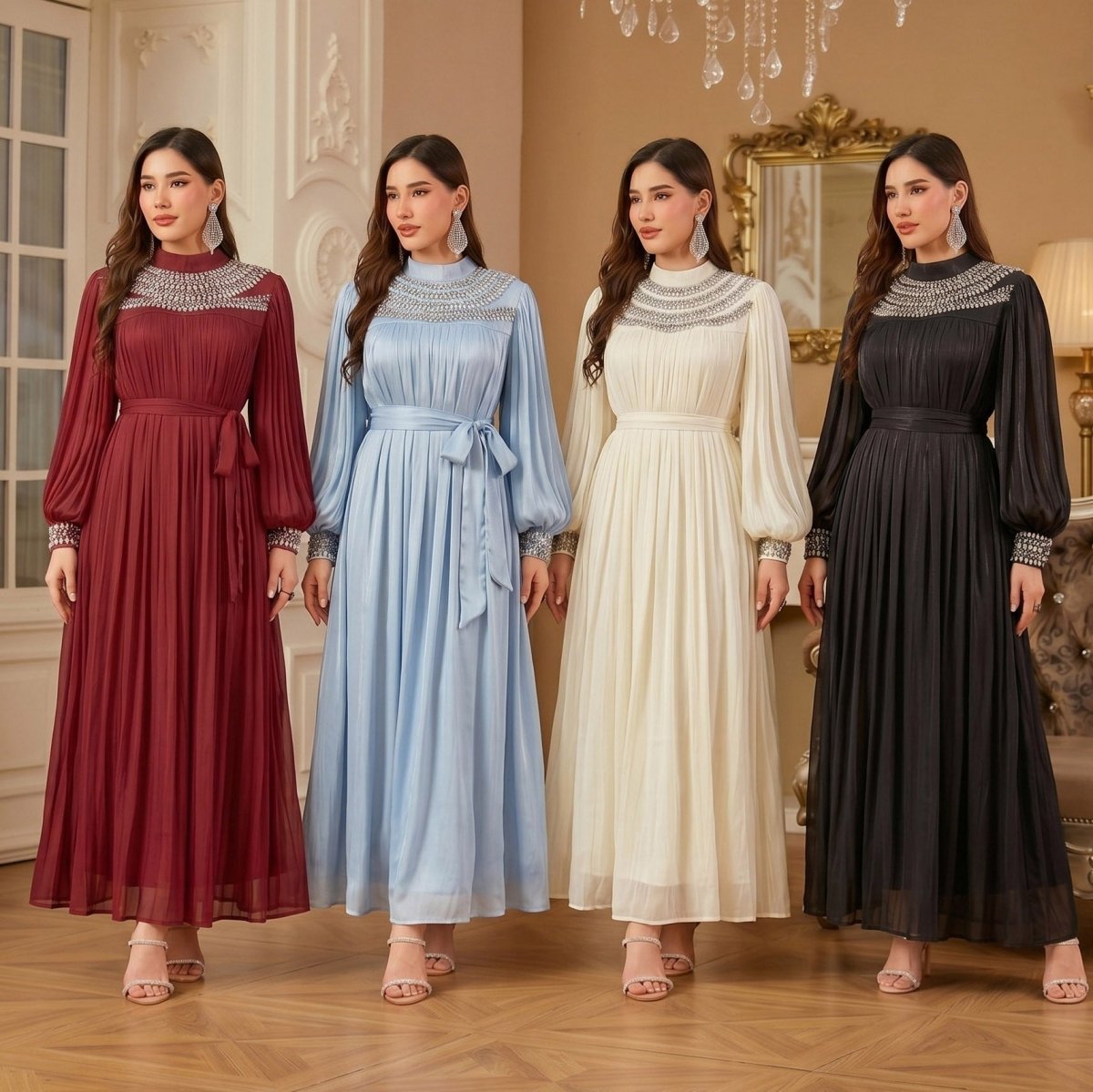 Luxury Rhinestone Collar Maxi Dress(MA440) - Mariam's Collection
