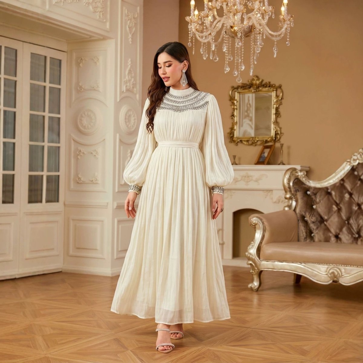 maxi rhinestone dress Luxury Rhinestone Collar Maxi Dress(MA440)
