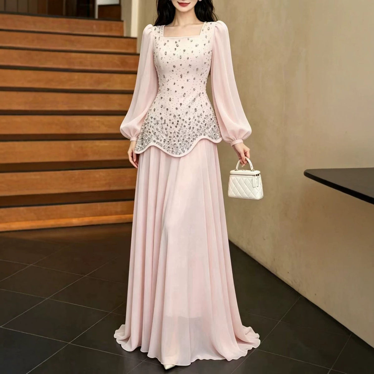 Luxury Rhinestone Top & Maxi Skirt Wedding Set (MS561) - Mariam's Collection