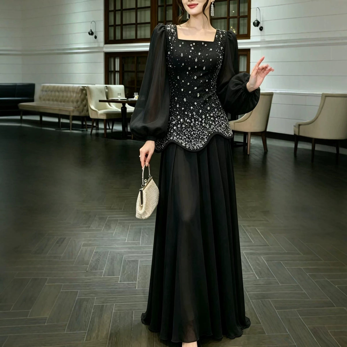 Luxury Rhinestone Top & Maxi Skirt Wedding Set (MS561) - Mariam's Collection