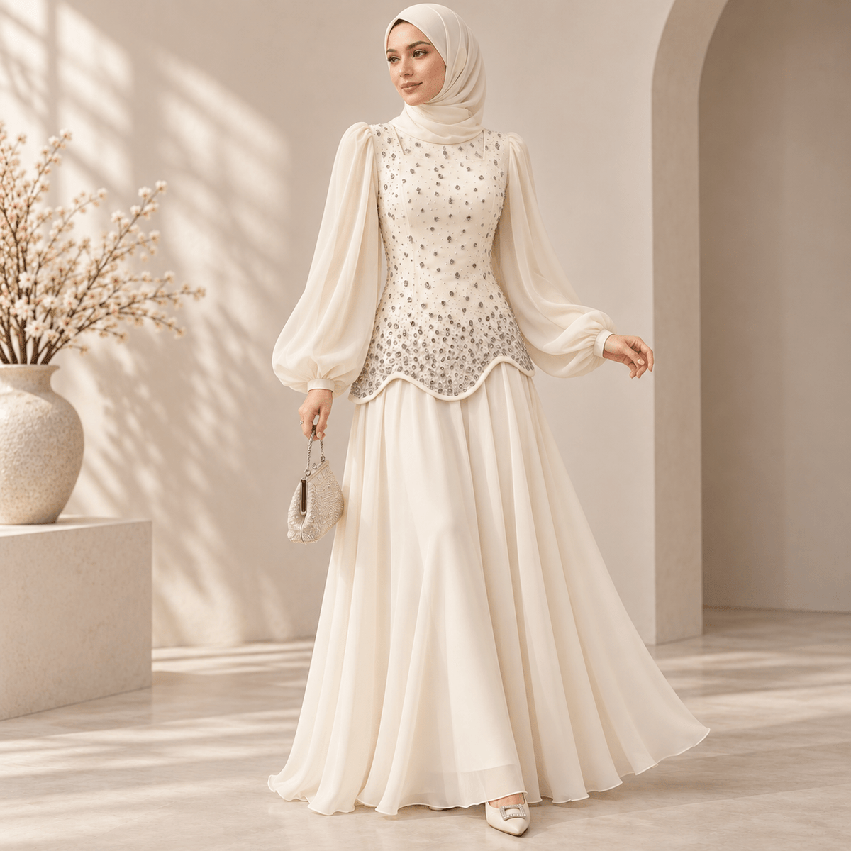Luxury Rhinestone Top & Maxi Skirt Wedding Set (MS561) - Mariam's Collection