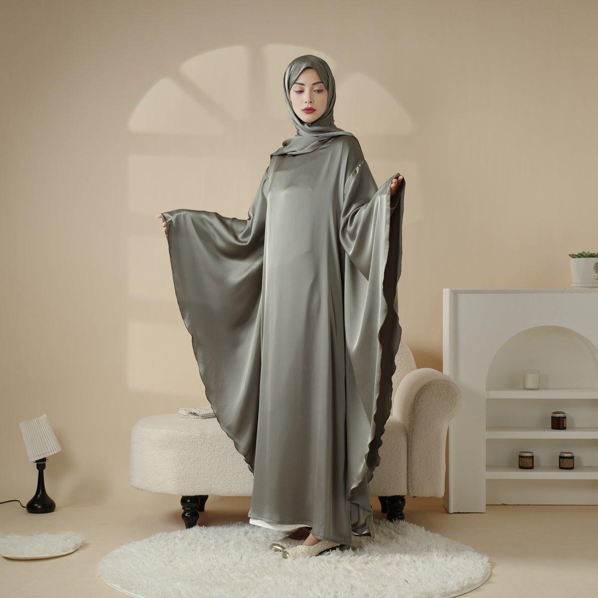 Luxury Satin Floaty Kaftan Abaya With Matching Hijab (MA054) - Mariam's Collection