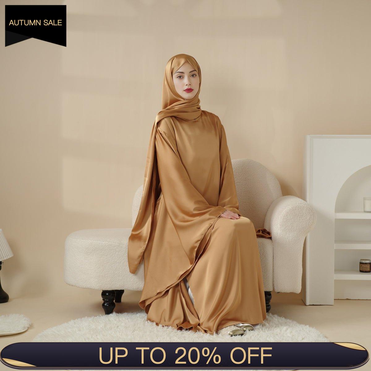 Luxury Satin Floaty Kaftan Abaya With Matching Hijab (MA054) - Mariam's Collection