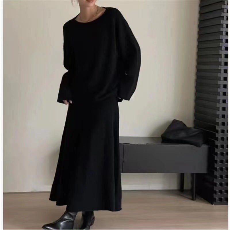 winter two piece dress set Vintage Korean Style Two-Piece Winter Suit with Elegant Solid Color, Long Sleeve Casual Blazers, and Straight A-line skirts