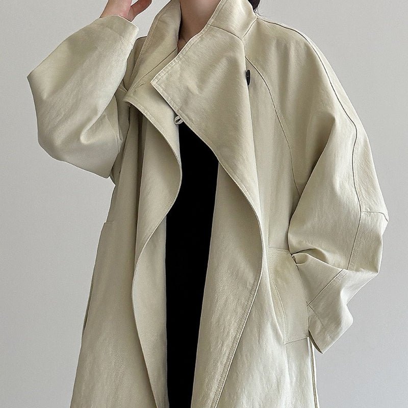 Luxury Stand Collar Coat | Single Button Mid-Length Trench