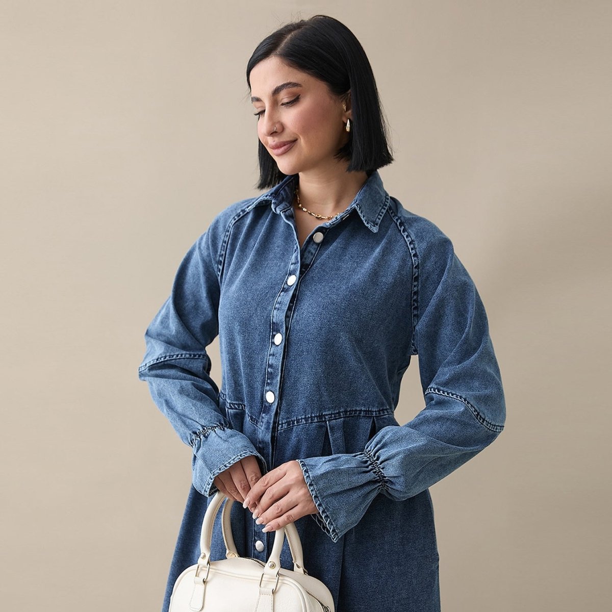 Lyocell Denim Maxi Dress(MS442) - Mariam's Collection