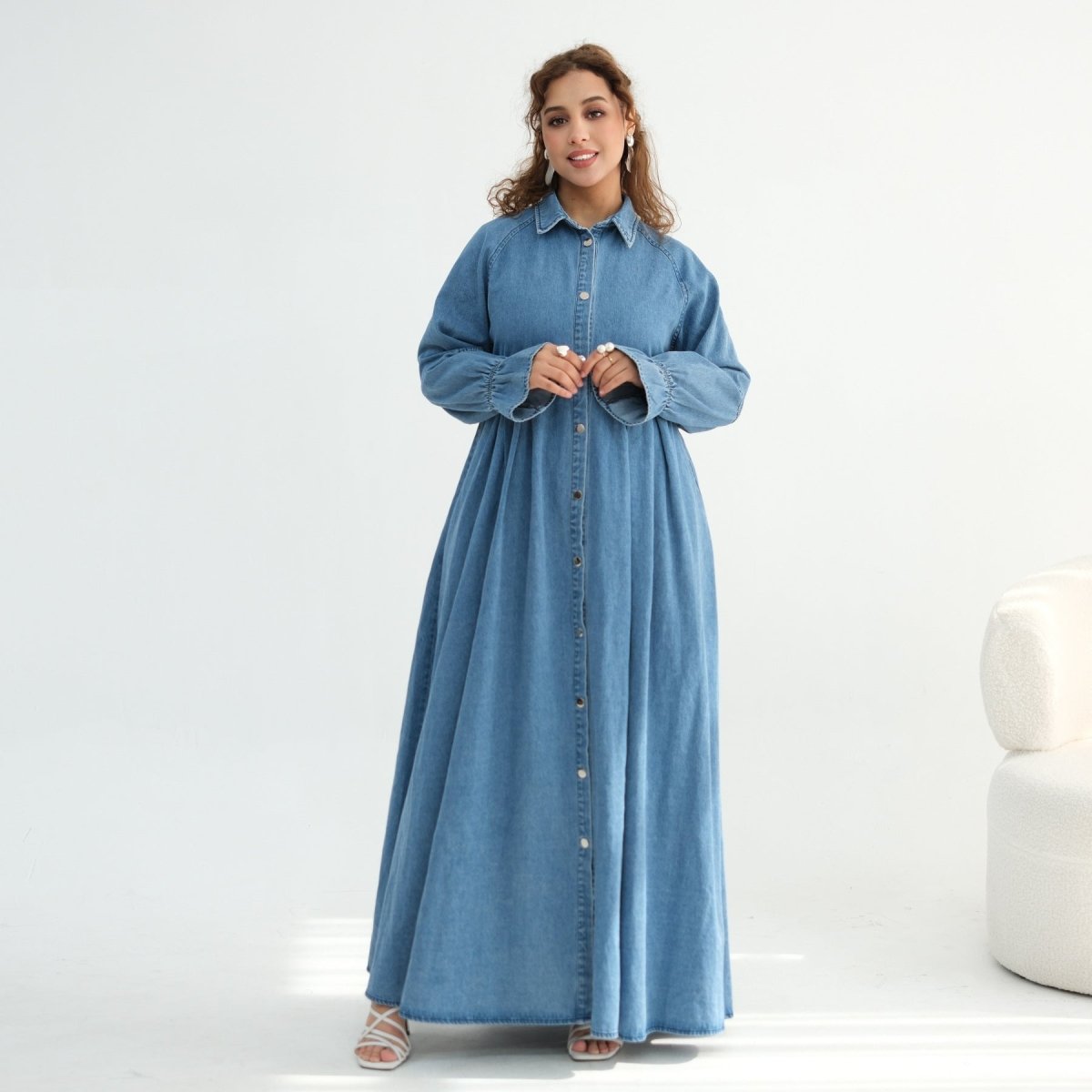 Lyocell Tencel Denim Maxi Dress(MA398) - Mariam's Collection